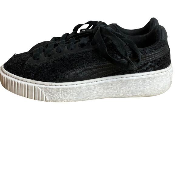 Puma Basket Classic Floral Lace Lace Up Platform Sneakers Sz 8 Black - Picture 5 of 10